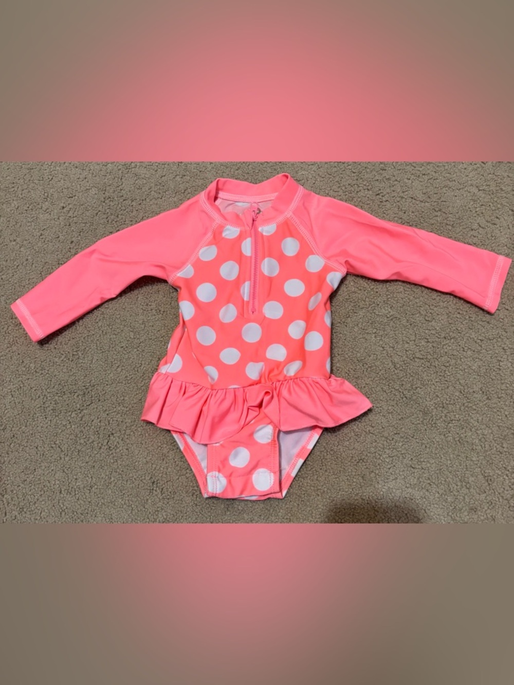 Cat & Jack Coral Polka Dot Peplum One-Piece Rash Guard- 6-9 months
